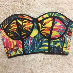 Tobi neon yellow tropical print crop top